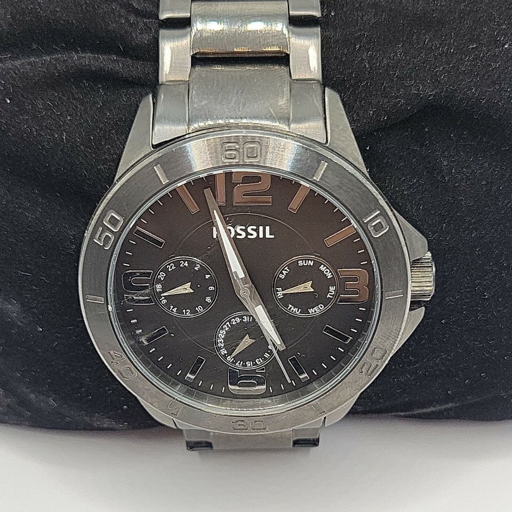 FOSSIL BQ2297 Men's Stainless Steel Analog Black Dial Quartz Genuine Watch BC318